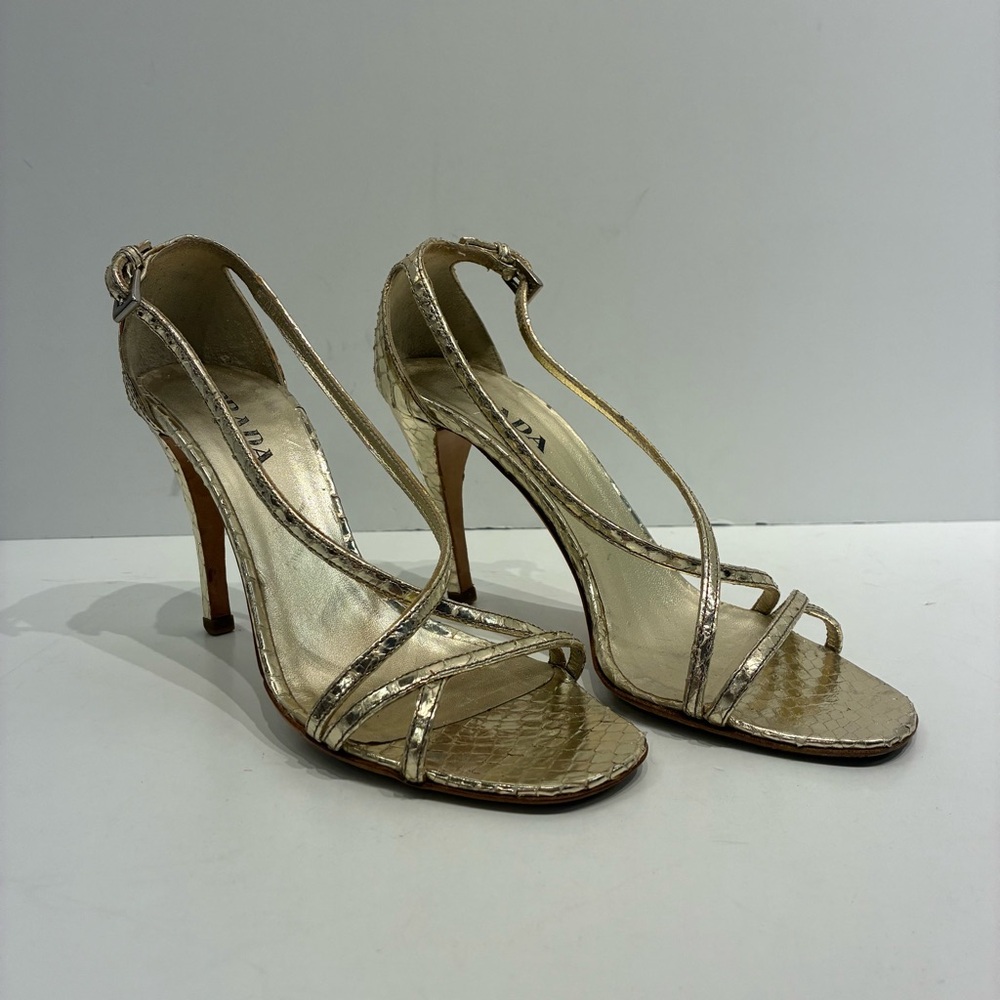 Prada Vintage Y2K Gold Snake Skin Open-toe Pumps Eu 35 US 5 - Picture 13 of 13
